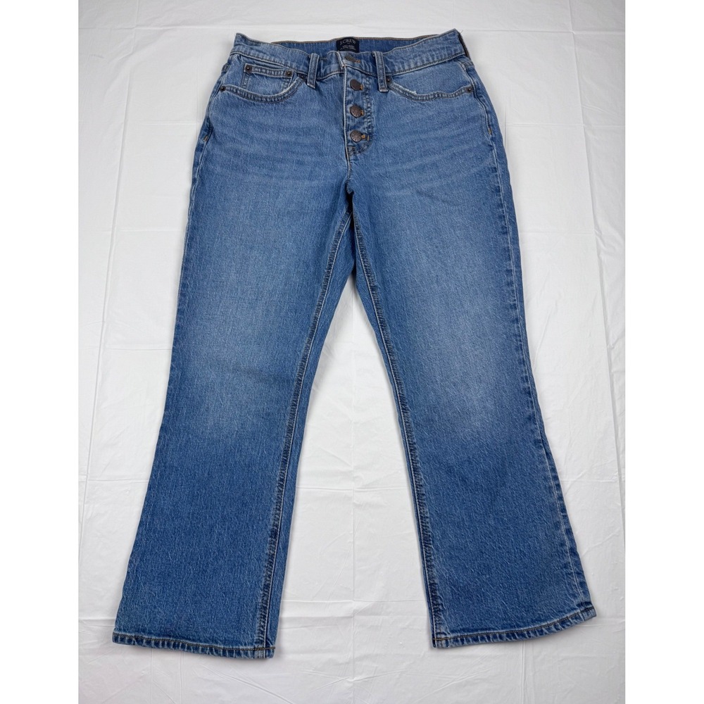 J.Crew Mid-Rise Flare Crop Jeans Button Fly Blue Denim Size 27